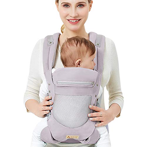 Baby Carrier With Adjustable Hip Seat,Baby Wrap Carrier With Hood, Soft & Breathable Backpack Front And Back For Infants To Toddlers Up To 44 Lbs - Gray #TOP7