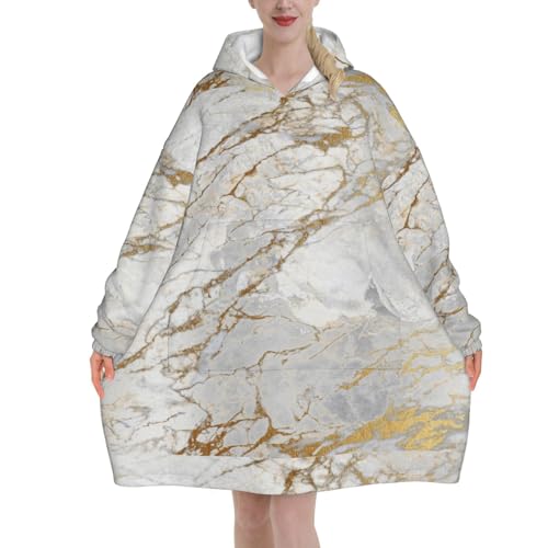 Sweat à capuche couverture unisexe en flanelle marbre gris et blanc