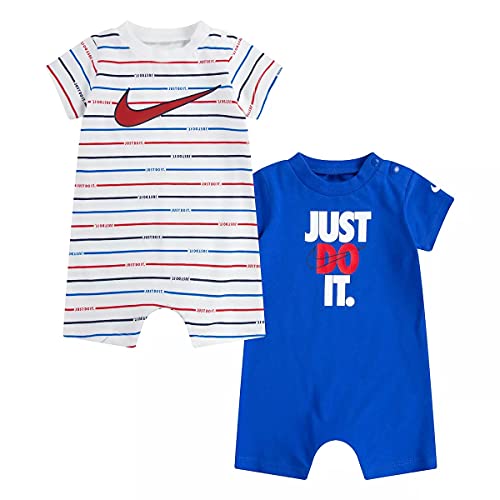 Image of Nike Baby Boy Just Do It Romper 2 Piece Set (Royal Blue(56H942-001)/White, 6 Months, 6_Months)