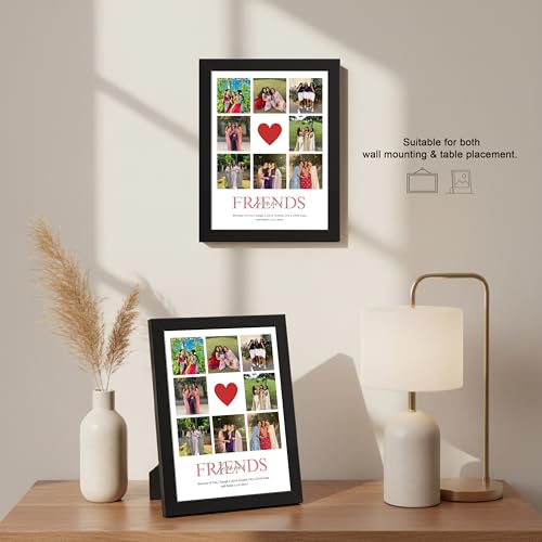 Image of Framekaari Friends Customised Photo Frame | Gift for Friends & Birthday | Personalised 8-Photo Collage & Special Message | Tabletop & Wall Mount | Room & Home Decor | 16x21 cm (Design-08)