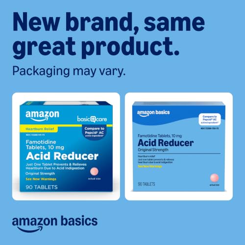 Amazon Basics Original Strength Famotidine Tablets, 10 mg, Acid Reducer, Heartburn Medicine, Acid Indigestion Relief, 90 Count (Previously Amazon Basic Care) - image 2