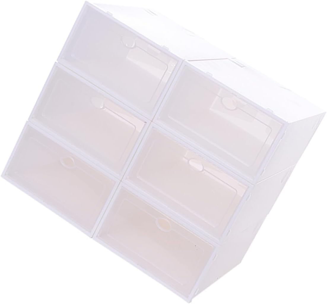PRETYZOOM 6PCS Stackable Thickened Transparent Shoe Storage Boxes for Women Plastic Shoe Containers with White Frames Space Saving Organizer for Closet and Small Spaces