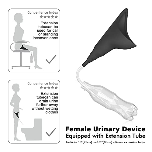 Female Urination Device,Portable Reusable Urinal Funnel With 10" & 31" Extension Tubes,Folding Storage, Suitable For Travel, Festivals, Camping, Traffic Jams,Includes Waterproof Bag, Waterproof Cup #TOP1