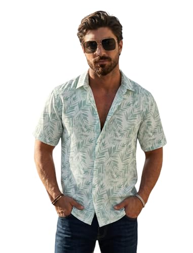 Image of BROWN CULTURE Men's Cotton Blend Printed Shirt with Spread Collared Neck Half Sleeves Oversized Straight Hem Length and Button Down Closure | Formal Shirts for Men
