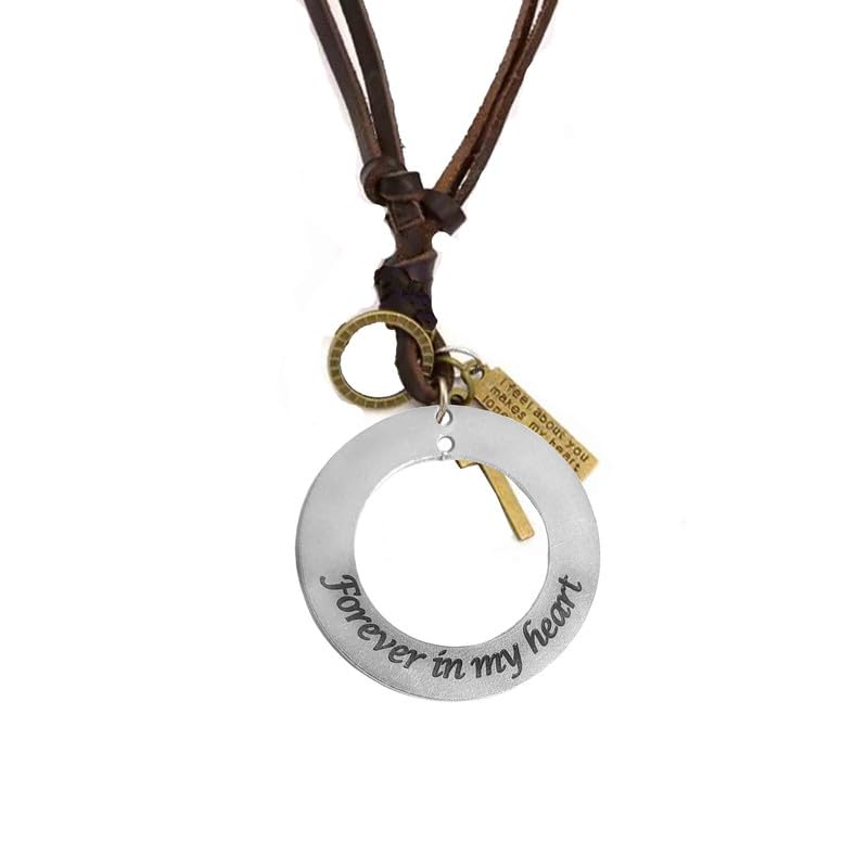 m men style Forever In My Heart Silver Stainless Steel, Leather Pendant Necklace Chain For Men And Women-picture-10