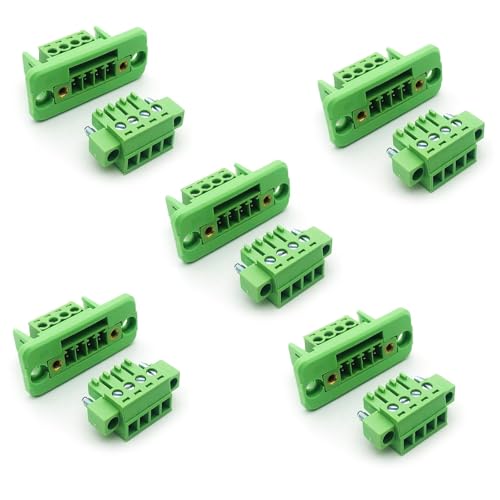 Image of 5 Sets 4 Pin 3.81mm Screw Terminal Connector Throughput Terminal Block Phoenix Type, 8A 300V Terminal Block Male Socket Set, 16-28AWG