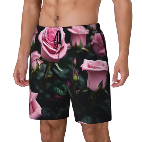 Red Rose Print Built-in Compression Lining Men's Double Swim Trunks Shorts Beach Shorts with Two Pockets2