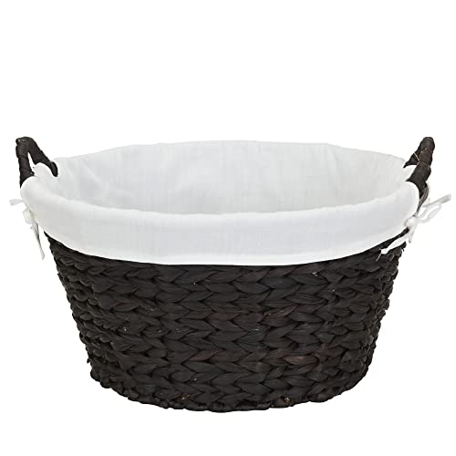 Household Essentials Round Wicker Laundry Basket with Handles, Whimsical Water Hyacinth Basket, Supportive Metal Frame, Removable Polyester Liner, Handwoven, Well-Structured and Versatile, Brown
