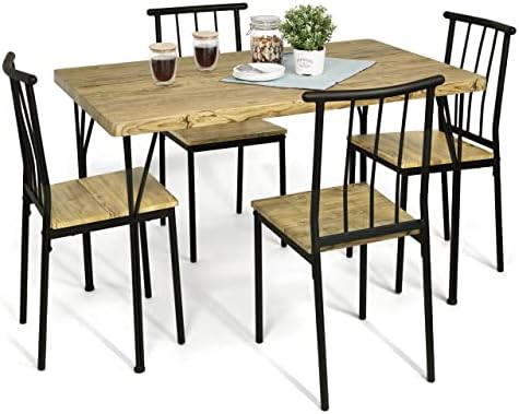 CAPHAUS 5 Pieces Dining Table Set for 4, Dining Table & Chairs Set, Space-Saving Rectangle Table w/Four Chairs for Kitchen, Dining Room, Breakfast Nook, Dinette, Modern Design Dining Set, Golden Oak