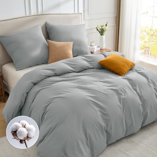 BEDELITE Bettwäsche 220x240 Baumwolle 3teilig - Bettwäsche-Sets Grau mit Reißverschluss, Bettbezug 240x220 Hellgrau mit 2 Kissenbezüge 80x80 cm, Oeko-TEX Bedding weiche und kuschelige Bettwaren