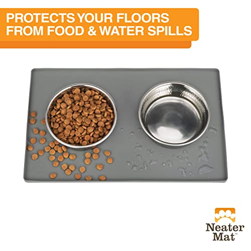 Image of Neater Pet Brands Neater Mat - Waterproof Silicone Pet Bowls Mat - Protect Floors from Food & Water (Gunmetal, 16 inch x 10 inch Silicone)