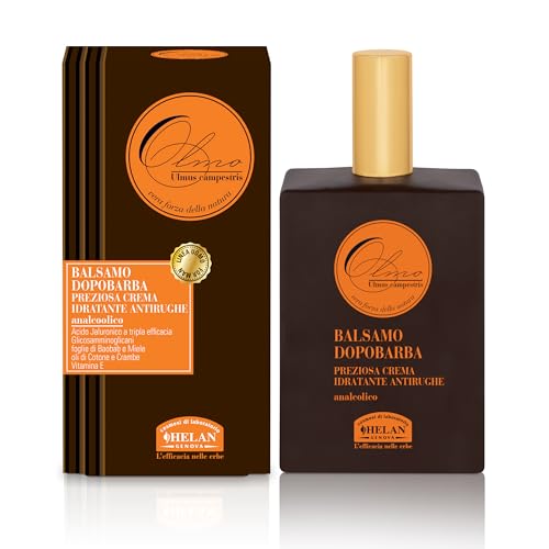 Helan, Olmo, Bálsamo para después del afeitado para hombre con ácido hialurónico, vitaminas A y E, extractos de hojas de baobab y aceites de algodón, 75 ml - Made in Italy
