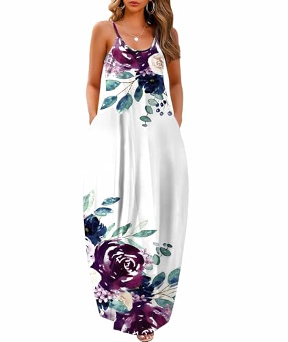 Image of Wolddress Womens Maxi Dress with Pockets 2026 Casual Strap Plus Size Loose Plain Long Office Summer Beach Travel Dresses S-5X