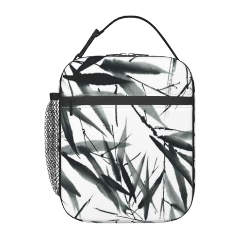 ポータブル断熱ランチバッグ。防水性と漏れ防止性を備え、スタイリッシュで丈夫。仕事、学校、アウトドア活動に最適です。男性にも女性にも適しています。(竹の葉の水彩画とインクのスタイル、墨絵、EUシン、東洋の伝統画)