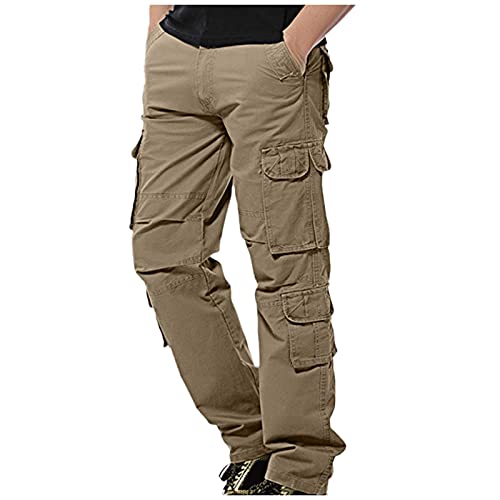 Sanshao Men's Classic Twill Relaxed Fit Cargo Pant Casual Work Outdoor Relaxed Straight Fit Lightweight Pants Khaki