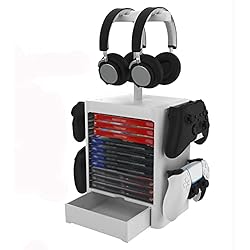 Organizacion Estanterias HUAYUWA Torre de Almacenamiento de Juegos (Gris), Compatible con Sony Playstation 5, Controlador Multifuncional de Cartuchos de Auriculares compatibles con PS5/PS4/Xbox One/Nintendo Switch