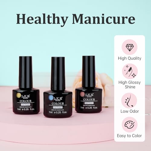 LKE Gel Nail Polish Kit with U V Light 54W Nail Lamp Easter 6 Colors Bright Pastel Pink Blue Soak Off Gel Polish Set No Wipe Glossy Matte Gel Top Base Coat Gel Nail Kit Nail Art DIY Manicure Tools