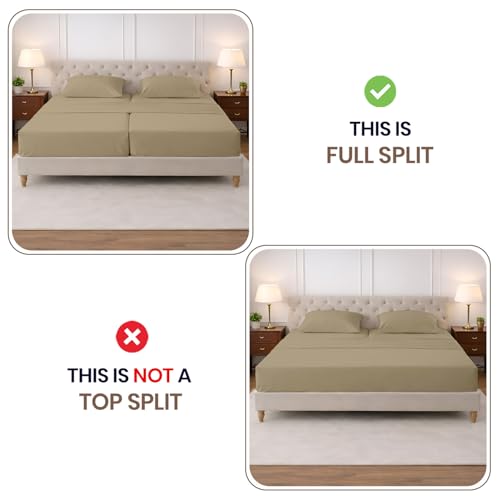 Image of SGI Split King Sheet Set for Adjustable Bed Egyptian Premium Cotton 600 Thread Count Sheets for Sleep Number Bed 15 inch Deep Pocket 5 Pc Set with 2 Twin XL Fitted Sheets Soft Breathable -Taupe