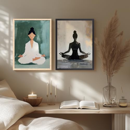 GELDSTEI Wood Framed Zen Wall Art, Modern Yoga Girl Canvas Painting, Tranquil Meditation Wall Decor, Spiritual Aesthetic Picture, Calming Mindfulness Poster Prints for Living Room Spa Yoga 12x16 Inch by GELDSTEI - Used condition - Image 5