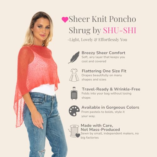 Image of SHU-SHI Womens Sheer Knit Poncho Shrug Lightweight Cover Up One Size Fits Most