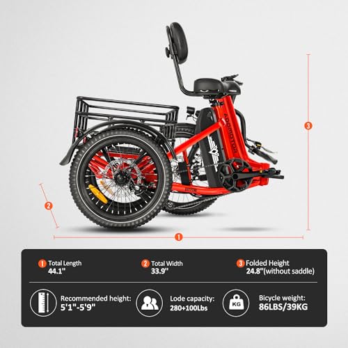 ADDMOTOR CITYTRI E-310 Electric Trike for Adults, 750W Rear Motor Electric Trike, 90MI 20AH 48V Folding Electric Tricycle, 380lbs, 3 Wheel Electric Bike, Etrike with Parking Brake & Differential Olive