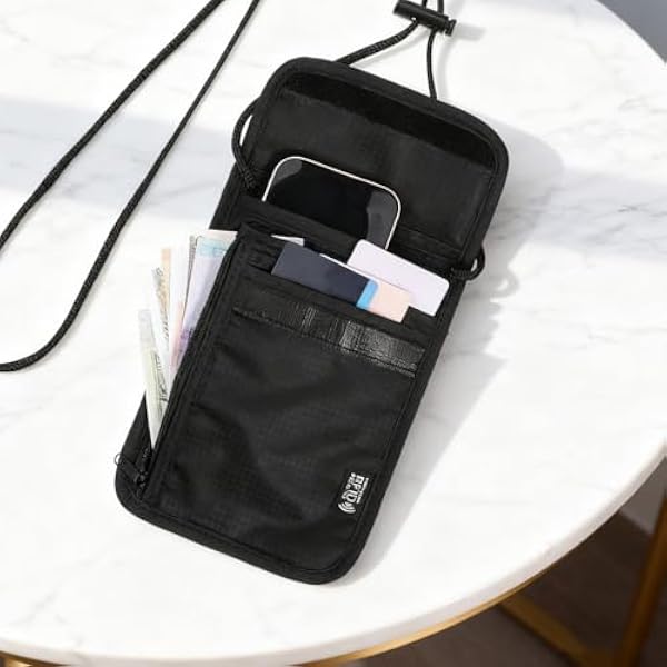 Нагрудный карман Voarge с защитой RFID, скрытый дорожный кошелек, защита от кражи для паспорта, кредитных карт, смартфона, монет
