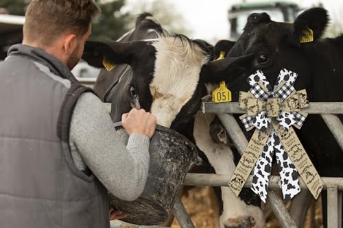 Glodecart BOW-WT-240321-BOWFM01 Large Cow Bow For Wreath, Farm Theme Cow Pattern Bow For Front Door, Burlap Plaid Farm Animal Wreath Bow thumb #4