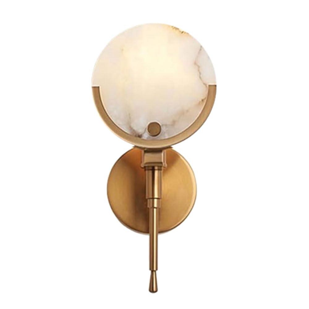 SSBHDM Round Natural Alabaster Wall Light, Modern Industrial Style Wall Lamp, E14 Light Source Copper Lamp Body Wall Sconce, Restaurant Bedroom Living Room Wall Mounted Lighting Fixtures