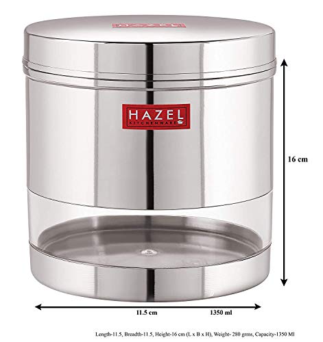 Image of HAZEL Transparent Kitchen Containers Set of 6 | 1350ml Stainless Steel Storage Boxes | Airtight Steel Food Containers for Kitchen