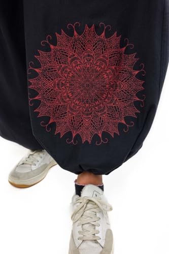 Sarouel bouffant mixte mandala rouge avec taille élastique ajustable noire