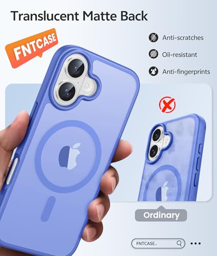 Image of FNTCASE for iPhone 16 Case [Compatible with Magsafe] Translucent Matte Cases with [Screen Protector] Military Grade Shockproof Protective Phone Cover - Ultramarine