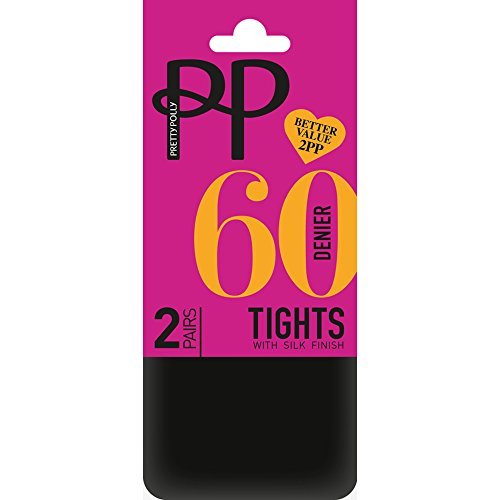 Image of Pretty Polly 60 Denier Opaque Tights with Silk Finish (2 Pair Pack) (M/L (40"-48" Hip), Black)
