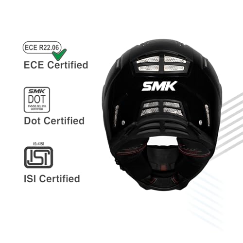 Image of SMK Agnar Solid ISI DOT & ECE 06 Certified Full Face Helmet with Pinlock 30 Antifog Visor (Black - XL)