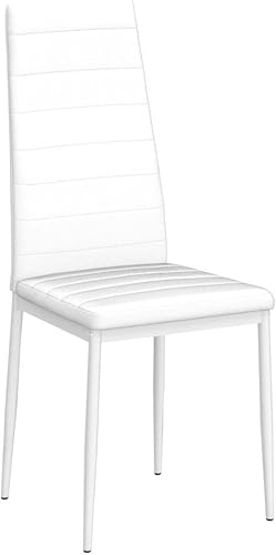 Miniatura 5 de Juego de 4 sillas de comedor, sillas de cocina, sillas laterales sin brazos para sala de estar, juego de 4 con marco de metal y patas (blanco)