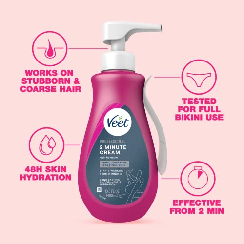 Veet Professional 2 minute Hair Removal Cream for all skin types including sensitive, 13.5 fl oz, Long-Lasting Fast-Acting, Dermatologically Tested. Use on arms, underarms, legs, and full bikini area - Thumbnail 2
