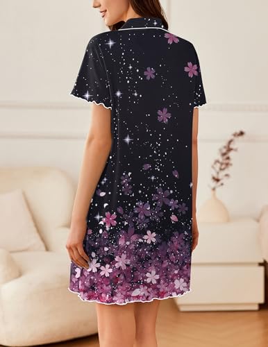 Image of Ekouaer Nightgowns for Women Button Down Sleep Shirt Short Sleeve NightShirts Boyfriend Sleepdress Soft Pajama Dress