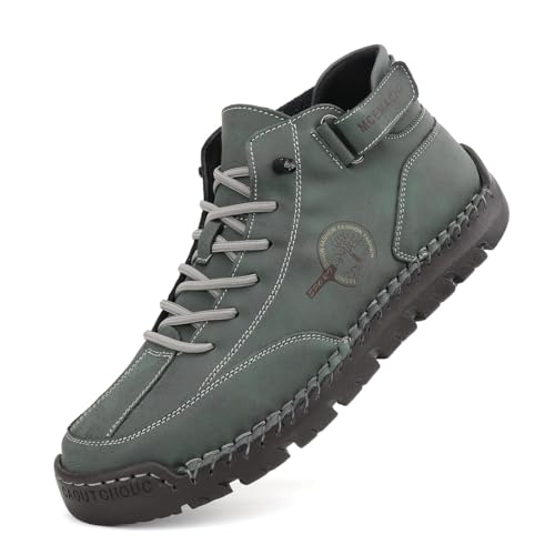 Image of Men's Handmade Suede High Boots Shoes for Waterproof Hiking Camping Slip-On Driving Walking Deck Loafers High Top Chukka Boots Mens