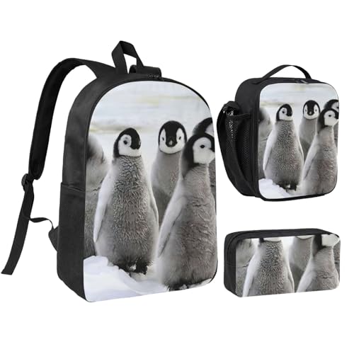 Sac à dos d'école 3 pièces EdWal avec boîte à déjeuner et trousse pingouin