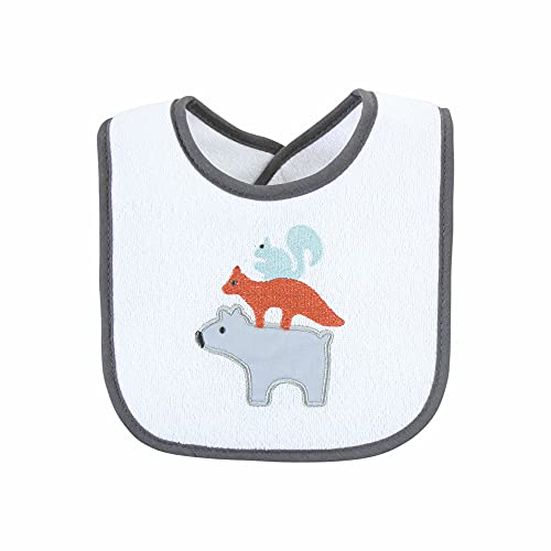 Image of Hudson Baby Unisex Baby Cotton Terry Drooler Bibs with Fiber Filling, Boy Gray Woodland, One Size