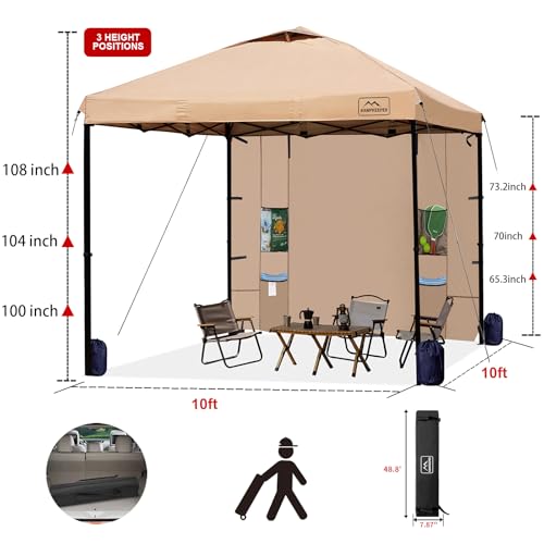 KAMPKEEPER 10x10 Easy Pop Up Canopy Tent with Sidewalls, Instant Outdoor Shade Shelter with Removable 10FT Sun Walls, Quick Setup Waterproof and UV-Resistant for Patio (Khaki, 10x10FT with 1 sidewall) by KAMPKEEPER - Image 4