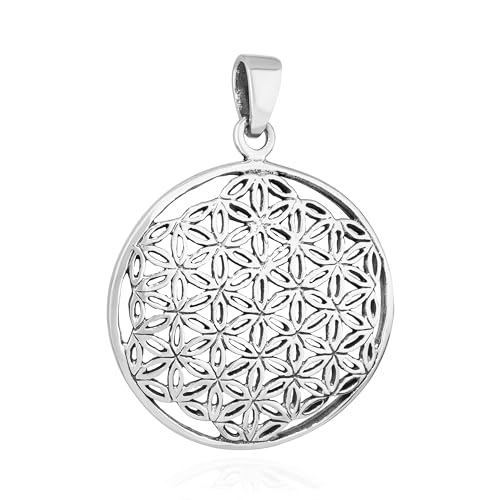 Fleur de Vie pendentif argent massif 925 collier médaille géométrie sacrée bijoux