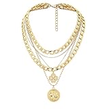 MJartoria Gold Layered Necklaces for Women Trendy Retro Coin Pendant Necklace Dainty...