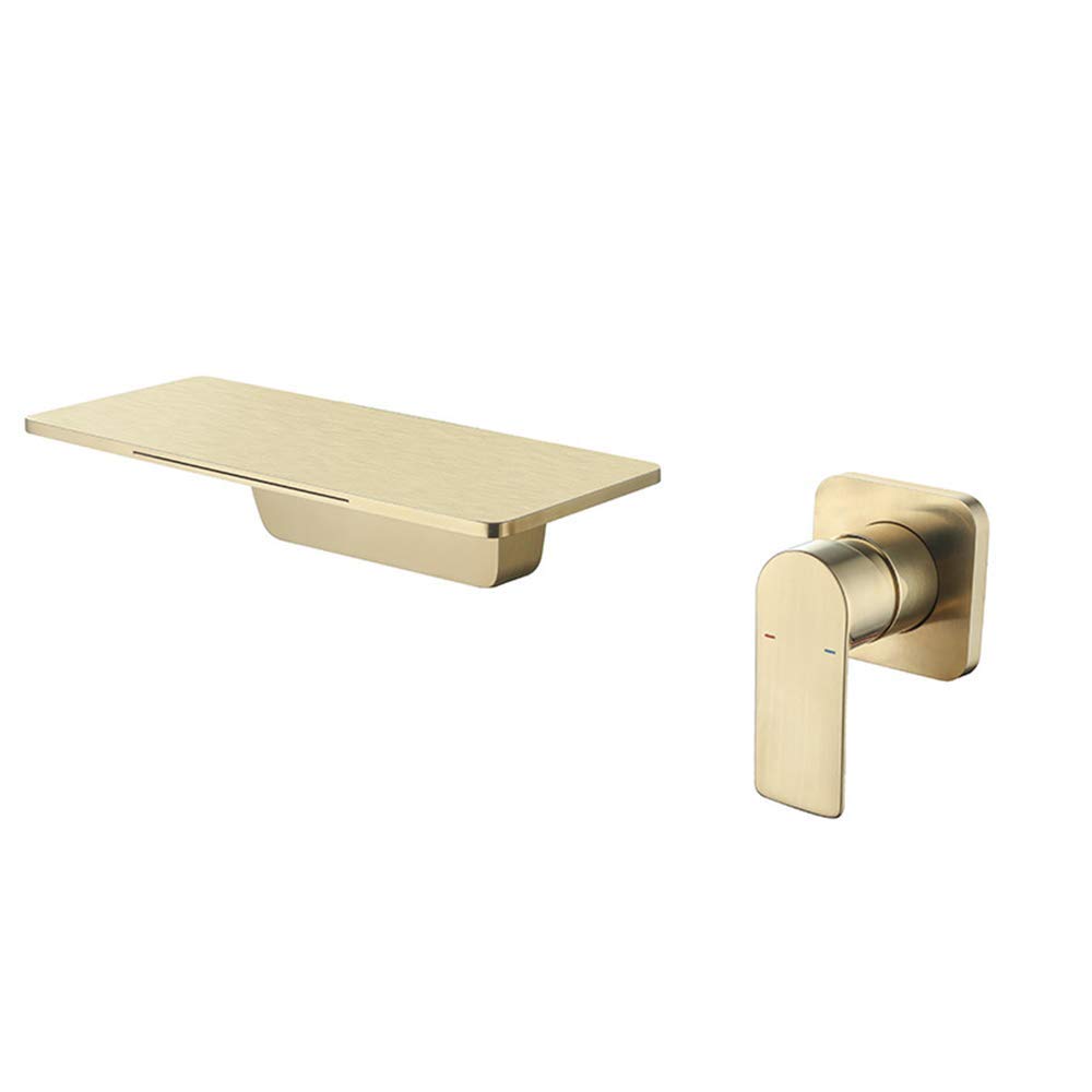 Rubinetto per lavabo a cascata Rubinetto per lavabo a parete in ottone Miscelatore caldo e freddo Rubinetto per lavabo Rubinetto per lavabo monocomando Rubinetto per lavabo in oro spazzolato, scatola