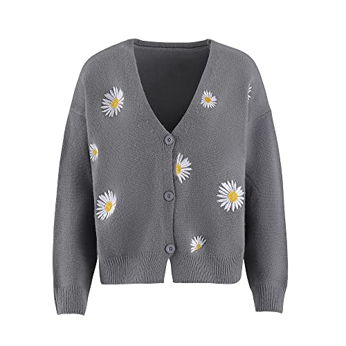 ZOCAVIA Women's Floral Knit Sweaters Cardigan Fall Winter Button Down Open Front Casual Flower Embroidered Cropped Sweaters4