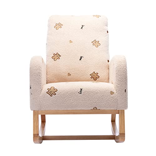 Setawix-Rocking-Chair-for-Nursery-Midcentury-Modern-Accent-Rocker-Armchair-with-Side-Pocket-Upholstered-High-Back-Wooden-Rocking-Chair-for-Living-Room-Baby-Room-BedroomBeige-Bear Setawix Rocking Chair for Nursery Midcentury Modern Accent Rocker Armchair with Side Pocket Upholstered High Back Wooden Rocking Chair for Living Room Baby Room BedroomBeige Bear