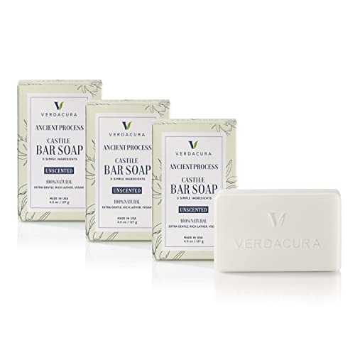 Verdacura Pure Castile Bar Soap For Face Body And Hands All Natural Vegan Soap Ultra-Gentle Biodegradable Sustainable Cruelty Free Palm Oil Free Suitable For Sensitive Skin Made In Usa (Unscented 4.5 Ounce,3 Pack) #TOP19