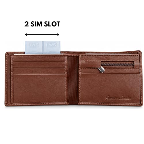 Image of Men's Bifold Wallet, Premium Leather Look Wallet for Men with Multiple Card Slots, Cash Compartment & Compact Slim Design, Stylish Everyday Pocket Wallet - Light Brown