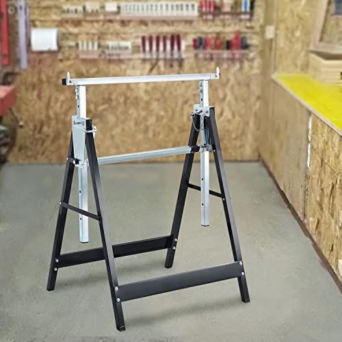 Foto von QMBasic 2X 200 kg Stahl KlappBock im Set mit Multitool | Black Line Teleskop Unterstellbock 7-Fach verstellbar bis 130 cm Stützbock Gerüstbock Metallbock klappbar