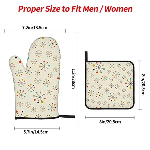 Mifsoiavv Mid Century Fifties Oven Mitts And Pot Holders Sets Of 4 Modern Atomic Retro Colors Kitchen Mitts Heat Resistant Yellow Potholders Oven Gloves Set For Kitchen Baking Grilling Bbq #TOP3