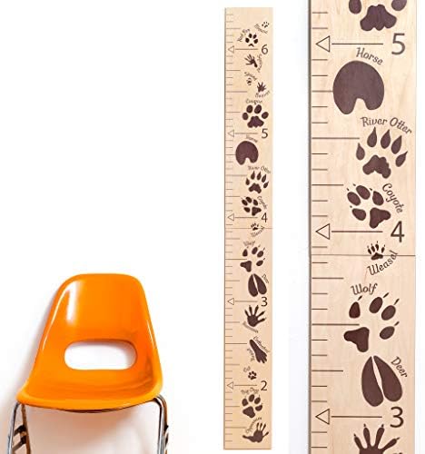 Headwaters Studio Animal Tracks Wooden Ruler Growth Chart (R-PAWGRAY)